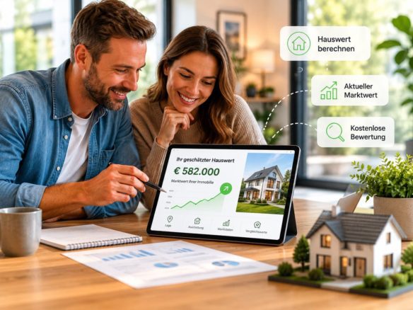 Hauswert berechnen leicht gemacht – digitale Immobilienbewertung zeigt Eigentümern, wie sie den Immobilienwert ihrer Immobilie online analysieren und den realistischen Marktpreis bestimmen können.