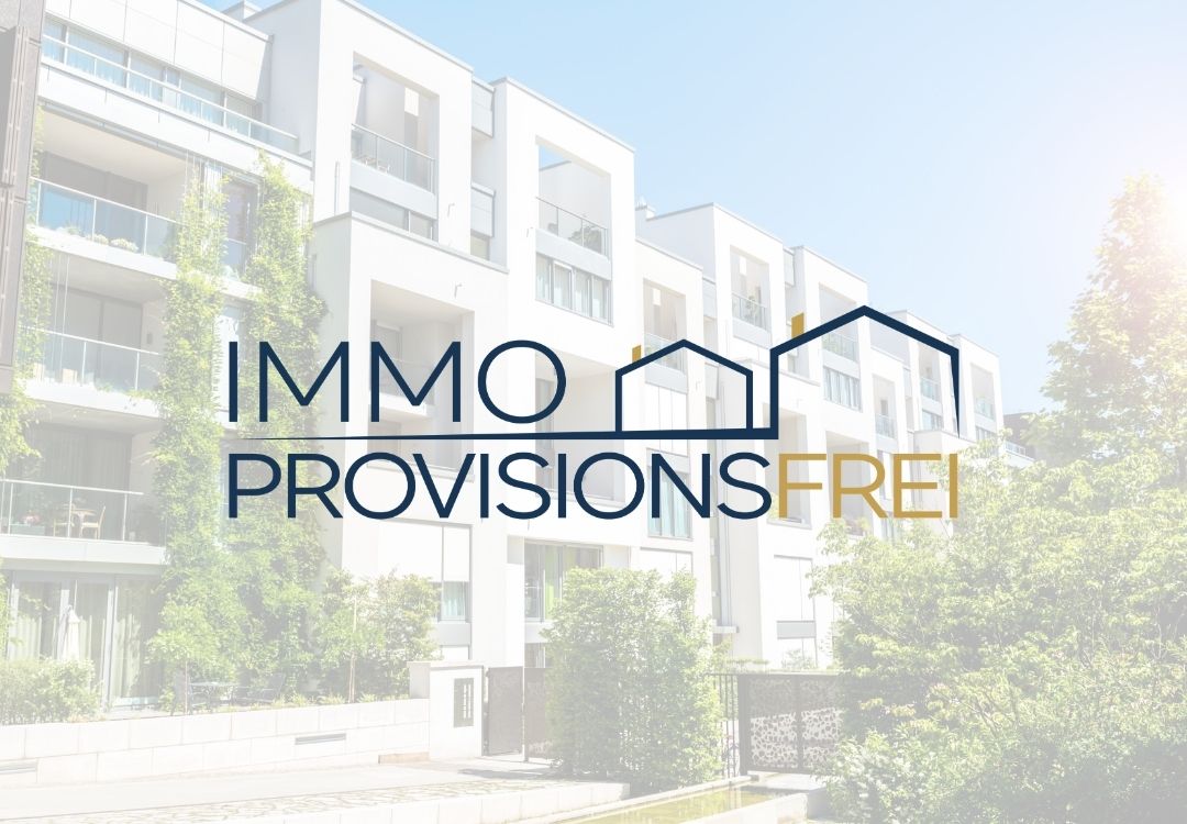 Immo Provisionsfrei Logo vor modernem Wohngebäude – Placeholder Bild für Immobilien ohne Makler