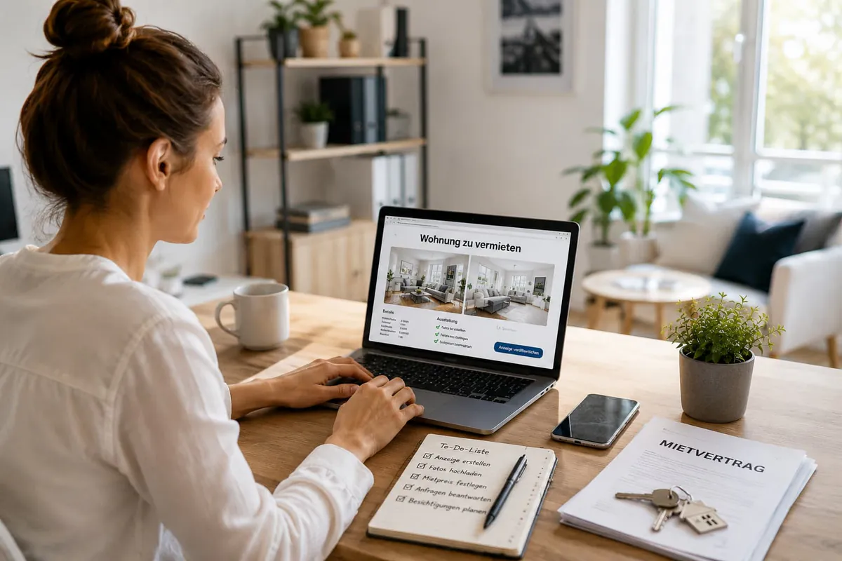Wohnung vermieten ohne Makler: Vermieterin erstellt online eine Wohnungsanzeige und wählt die Interessenten selbst.